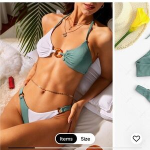 ZAFUL O-ring Cheeky Ribbed Two Tone Bikini - Light Green M